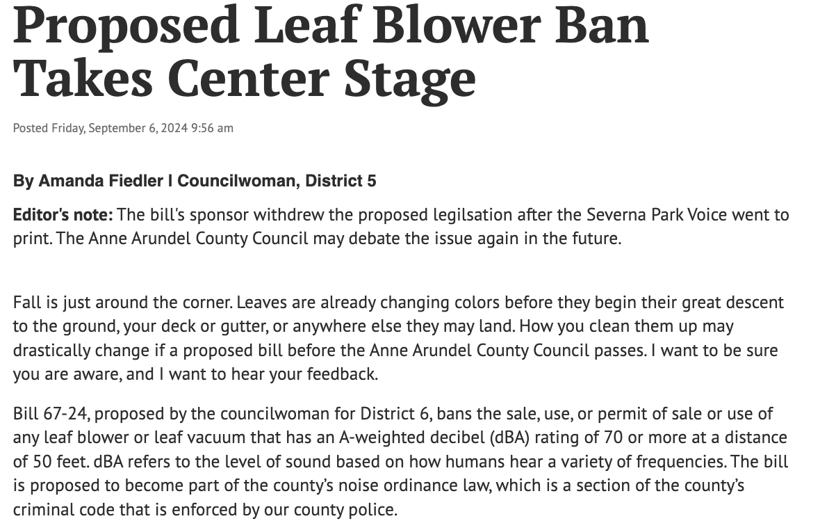 Proposed Leaf Blower Ban Takes Center Stage - 09/06/2024